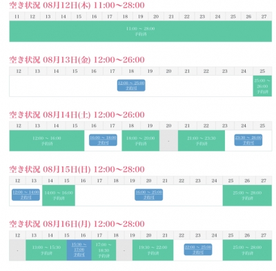 MISAKA(ﾐｻｶ) サマーバーゲン空き状況