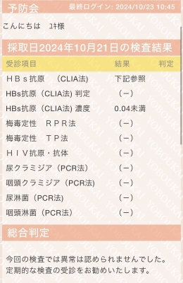 YUKI（ﾕｷ） 10月検査結果⛄️