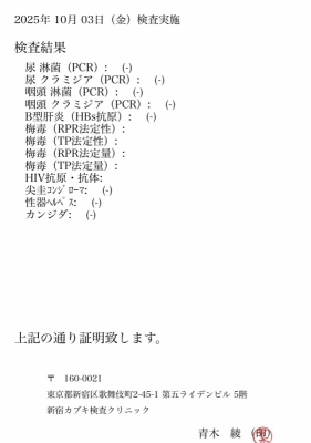 HARU(ﾊﾙ) 性病検査実施しました〜