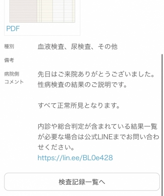 TENMA(ﾃﾝﾏ) 性病検査結果のご報告