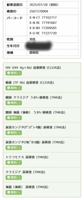 FUYUMA(ﾌﾕﾏ) 性病検査7月