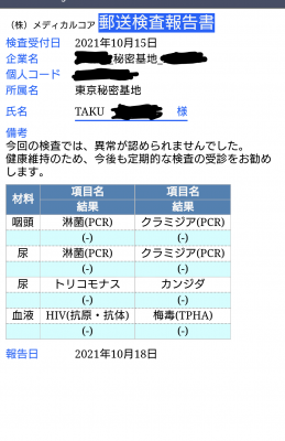 TAKU(ﾀｸ) 性病検査陰性