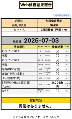 GAKU(ｶﾞｸ) 性病検査の結果報告