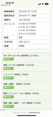 KENTO(ｹﾝﾄ) 性病検査結果です！