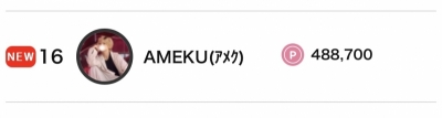 AMEKU(ｱﾒｸ) 初ランクイン