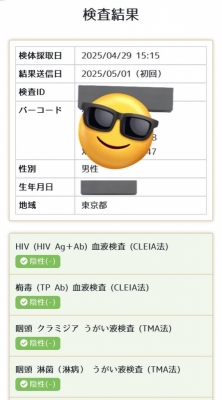 HARUTO(ﾊﾙﾄ) 5月性病検査結果
