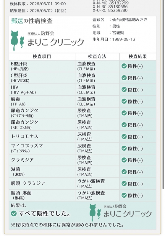 MISAKI(ミサキ) 5月度性病検査結果報告