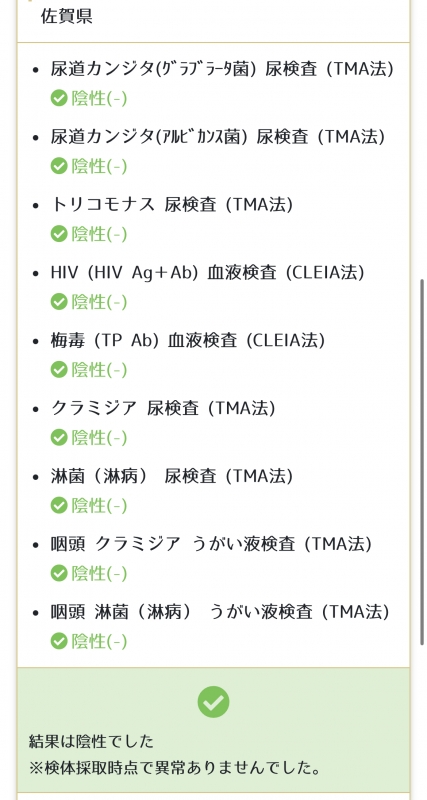 MISAKI(ﾐｻｷ) 2月末の性病検査結果