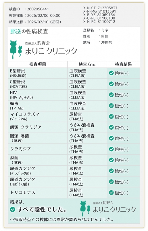 MINE(ﾐﾈ) 性病検査異常なし