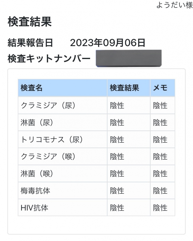 YOUDAI(ﾖｳﾀﾞｲ) 性病検査結果