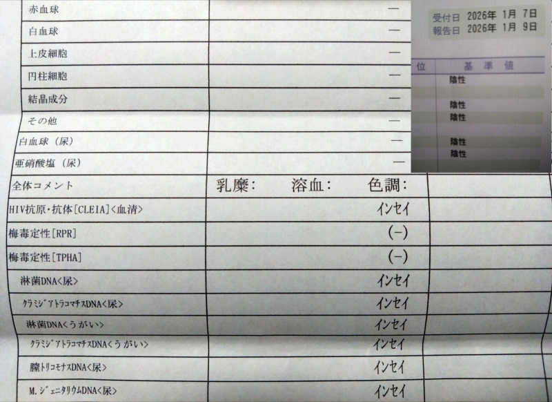 TAKEMICHI(ﾀｹﾐﾁ) 性病検査の結果