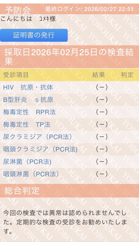 YUMEKI（ﾕﾒｷ） 陰性