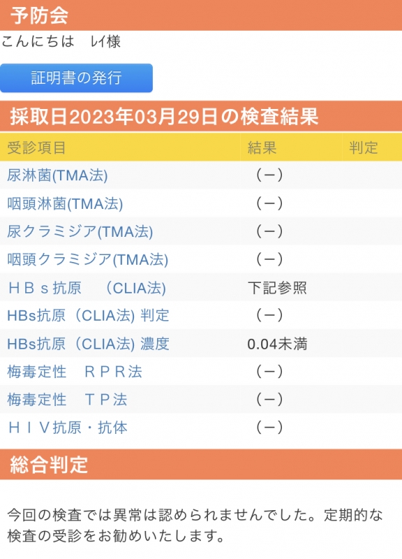 REI（ﾚｲ） 今月の検査結果です*⸜(* ॑꒳ ॑* )⸝*