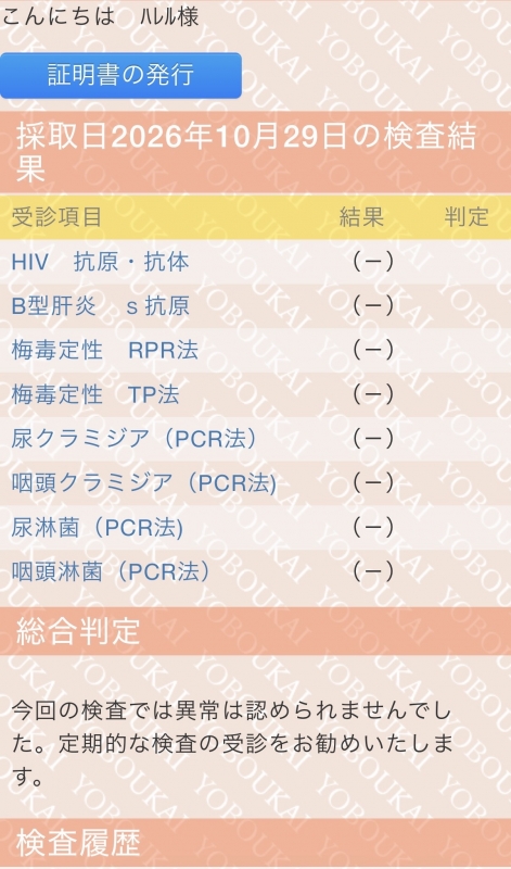HARERU（ﾊﾚﾙ） 検査の結果です♪