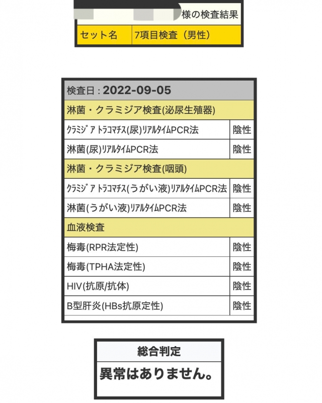 M(エム) 7項目陰性でした。