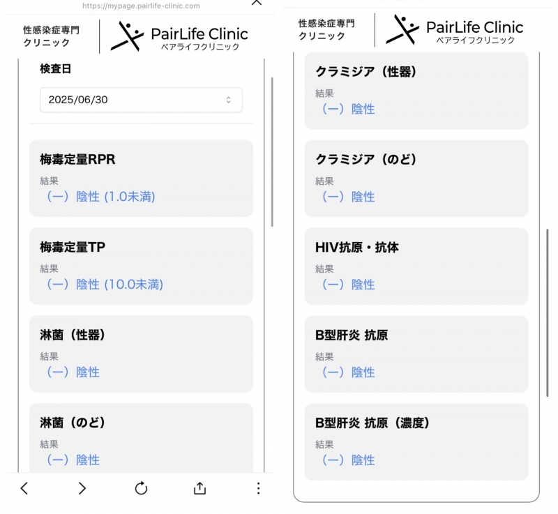SENYA(ｾﾝﾔ) 7月の性病検査結果◎