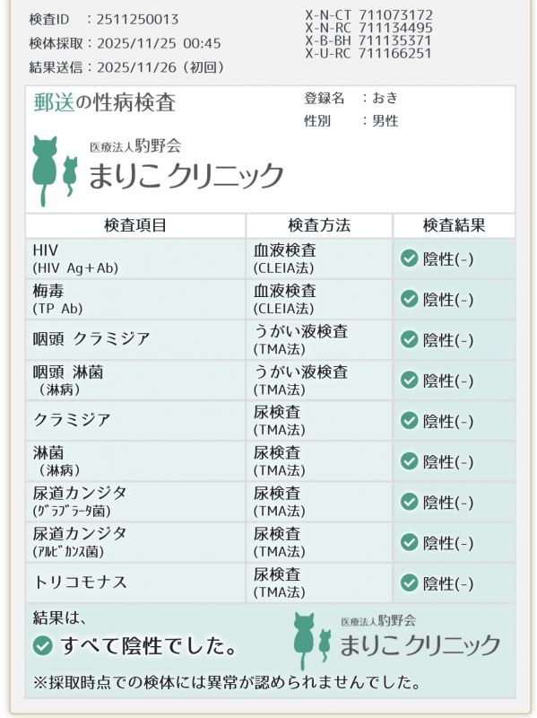 OKI(ｵｷ) 11月25日　検査結果