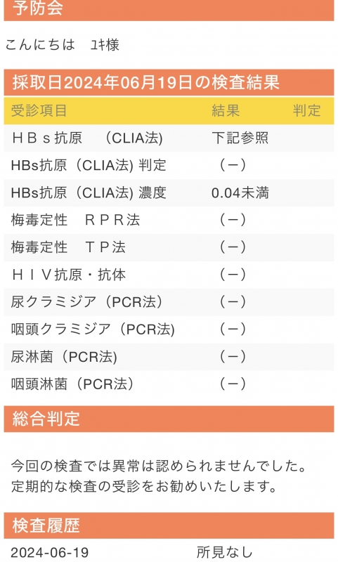 YUKI（ﾕｷ） 6月検査結果