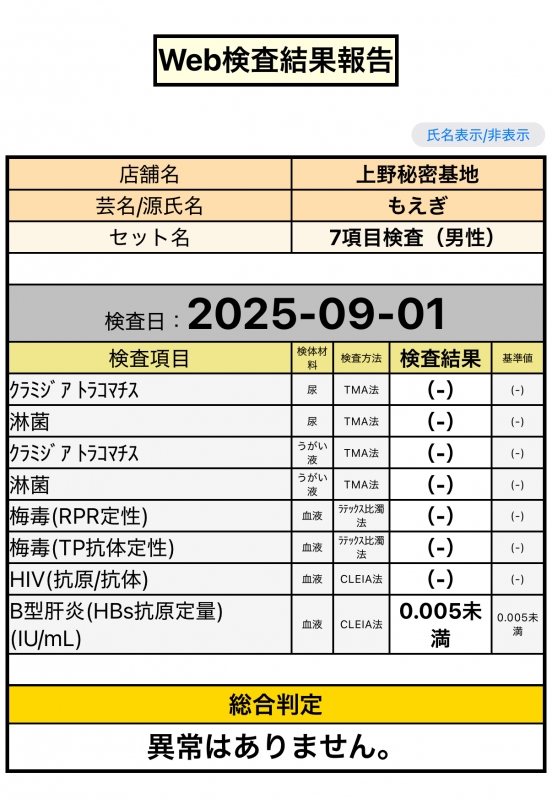 MOEGI（ﾓｴｷﾞ） 検査結果陰性です