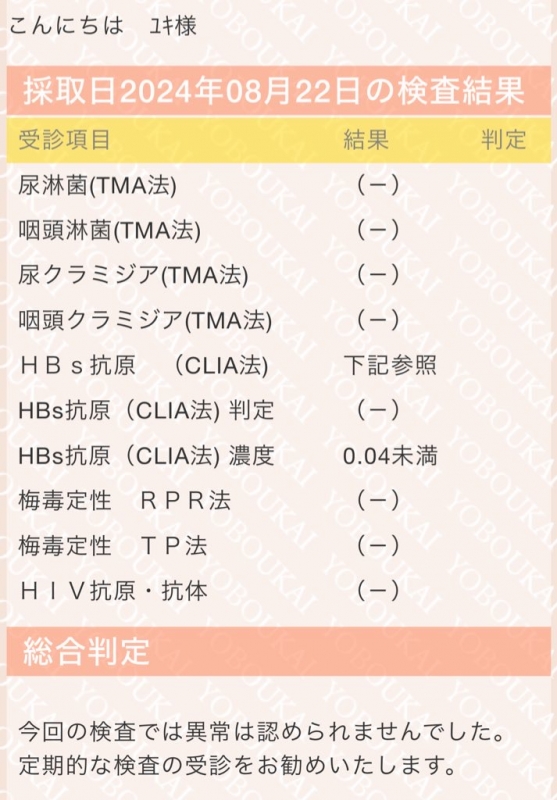 YUKI（ﾕｷ） 8月検査結果