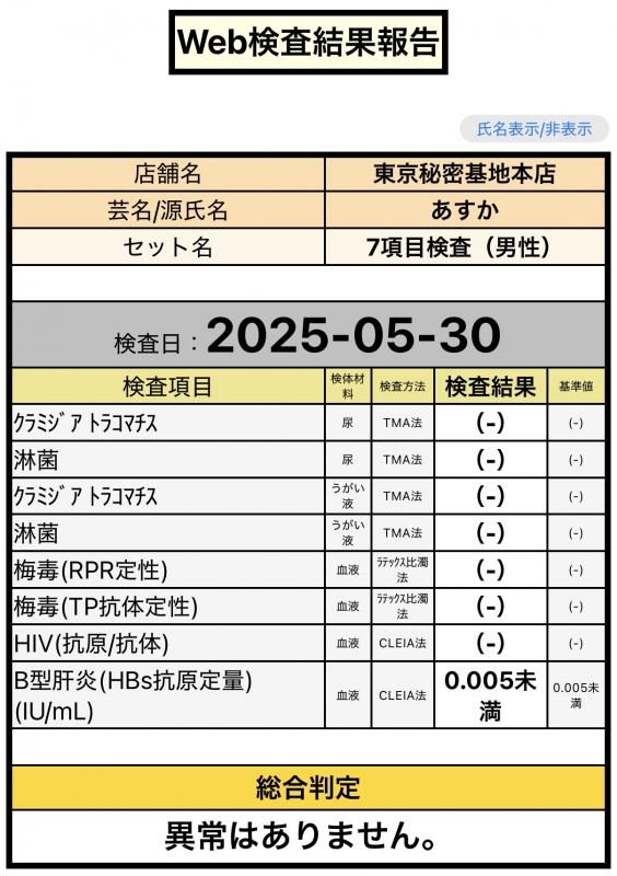 ASUKA(ｱｽｶ) ◎性病検査結果◎