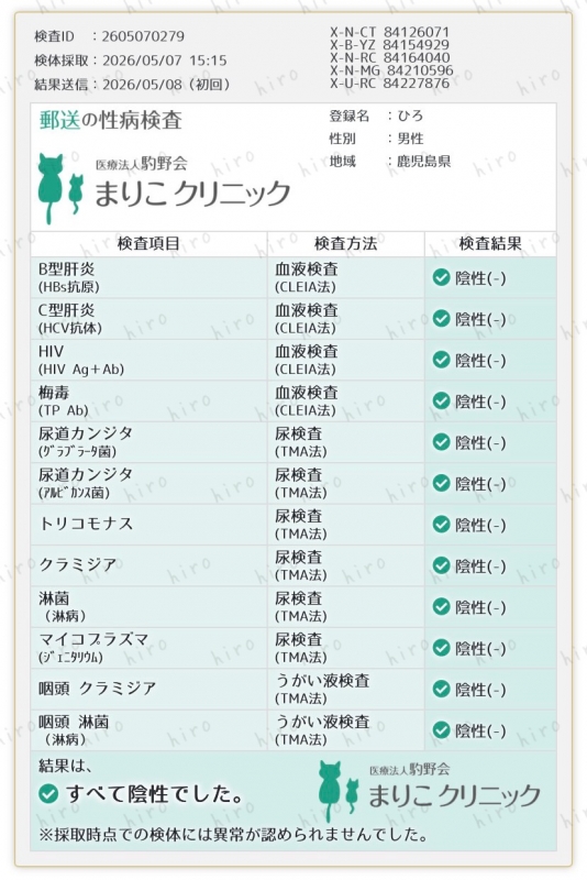 HIRO（ヒロ） 検査