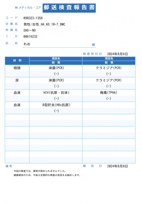 REO(ﾚｵ) 検査結果✨