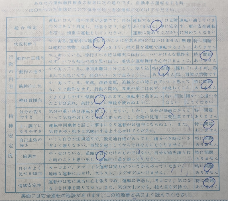 テジン 運転適性診断