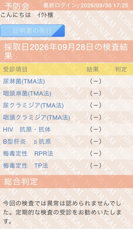 IKUTO（ｲｸﾄ） 検査結果
