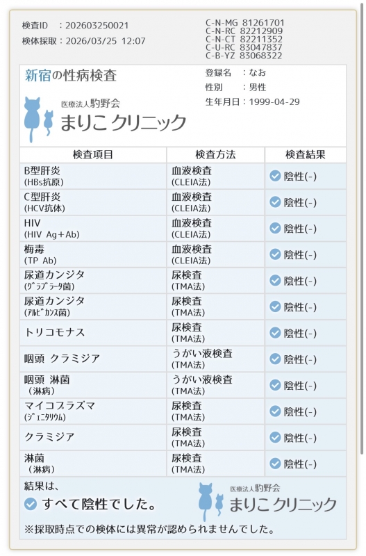 NAO(ﾅｵ) 最新検査結果