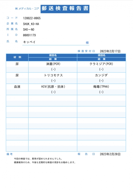 KIPPEI(キッペイ) 遅れましたが検査