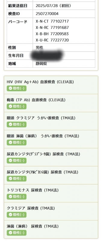 FUYUMA(ﾌﾕﾏ) 性病検査7月