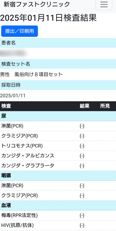 SENYA(ｾﾝﾔ) 1月の性病検査結果◎