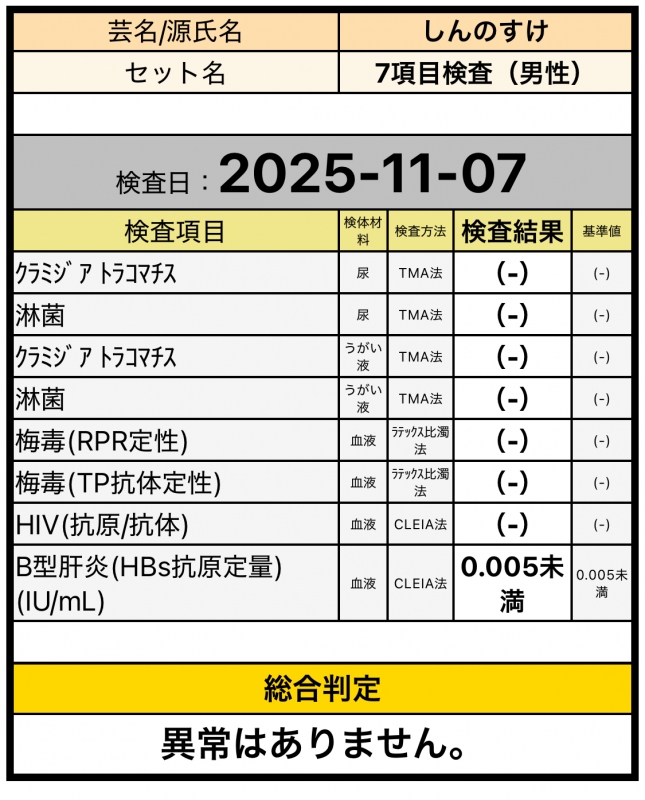 SHINNOSUKE(ｼﾝﾉｽｹ) 今月も異常無し