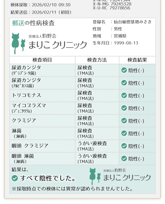 MISAKI（ﾐｻｷ） 性病検査結果報告