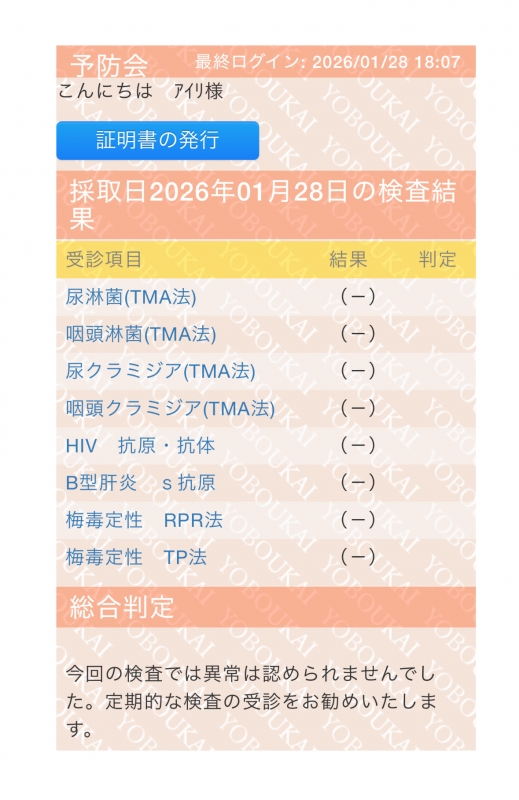 AIRI(アイリ) 性病検査結果報告