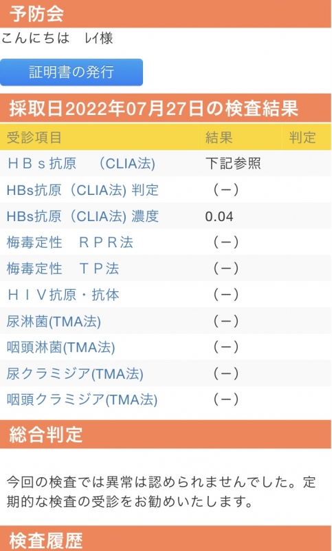 REI（ﾚｲ） 検査結果(  ･ᴗ･ )⚐⚑⚐゛