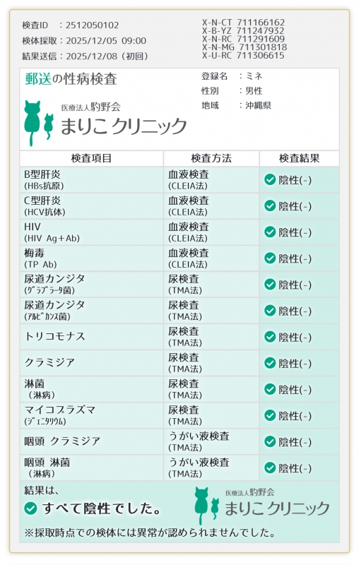 MINE(ミネ) 性病検査異常なし
